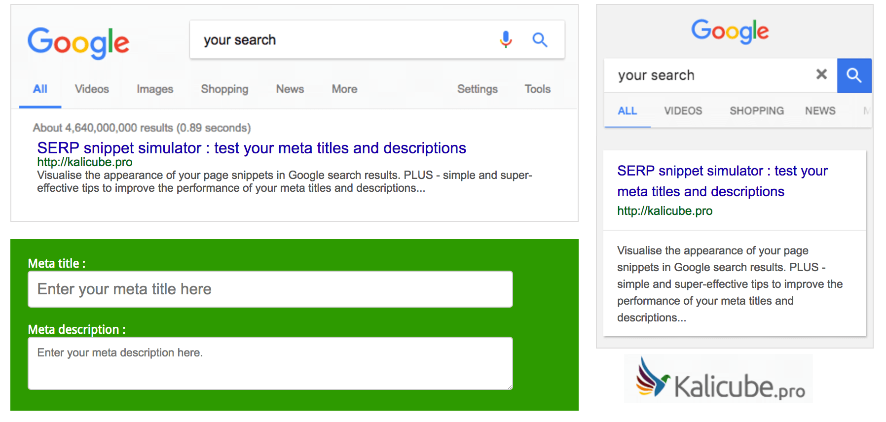 Kalicube.pro SERP Snippet Simulator